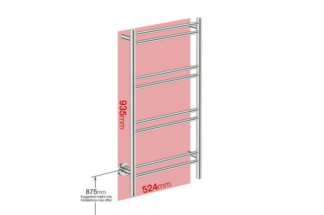 Foot print wall size for NATURAL 8 Bar 500mm Straight with PTSelect