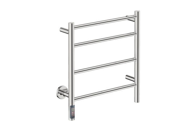 Natural 4 Bar 500mm Heated Towel Rack Straight with TDC Timer - 230V in Polished Stainless Steel - Bathroom Butler heated towel rails