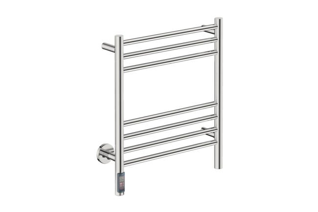 Natural 7 Bar 500mm Heated Towel Rack Straight with TDC Timer- 230V in Polished Stainless Steel - Bathroom Butler heated towel rails