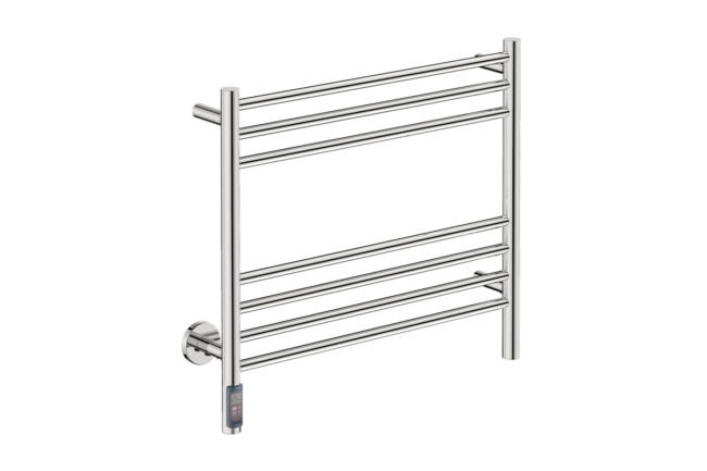 Natural 7 Bar 650mm Heated Towel Rack Straight with TDC Timer - 230V in Polished Stainless Steel - Bathroom Butler heated towel rails