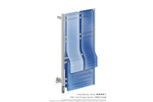 Natural 8 Bar 500mm Heated Towel Rack Straight with TDC Timer showing artists impression of three folded bath towels - Bathroom Butler