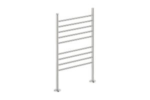 Natural 9 Bar 650mm Floor Mounted Heated Towel Rack Straight with PTSelect Switch - 230V in Polished Stainless Steel - Bathroom Butler heated towel rails