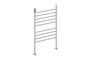 Natural 9 Bar 650mm Floor Mounted Heated Towel Rack Straight with TDC Timer - 230V in Polished Stainless Steel - Bathroom Butler heated towel rails
