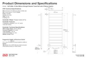 Specifications and Dimensions for NATURAL 12 Bar 500mm-STR-PTS