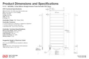 Specifications and Dimensions for NATURAL 12 Bar 500mm-STR-TDC