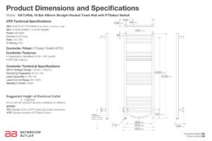 Specifications and Dimensions for NATURAL 15 Bar 430mm-STR-PTS