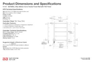 Specifications and Dimensions for NATURAL 5 Bar 500mm-CRV-TDC