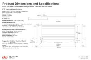 Specifications and Dimensions for NATURAL 7 Bar 1100mm-STR-TDC