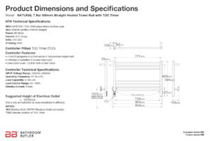 Specifications and Dimensions for NATURAL 7 Bar 800mm-STR-TDC