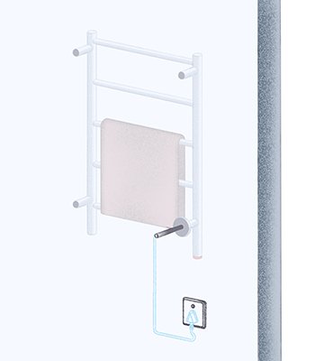 Installation of heated towel rack with power cable through the wall
