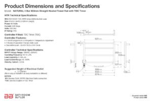 Specifications and Dimensions for NATURAL 4 Bar 650mm-STR-TDC
